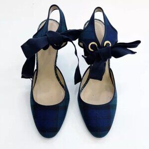 J. Crew Avery Tartan Women's Ankle Tie Glitter Heels Size 10